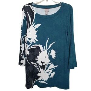 Chico's Green Floral Jersey Knit Long Sleeve Tunic Size 2 Large